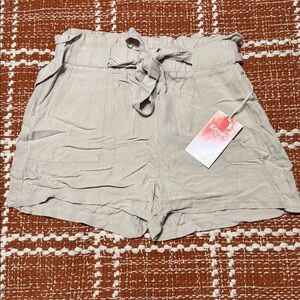 Khaki Tie-Waist Shorts